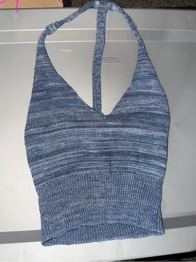 Light Blue Knit Halter V-Neck Tank